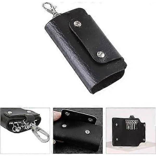 (Black) Key Holder, Leather Key Case, Leather Key Organizer with 6 Hooks for House Keys, Mailbox Keys