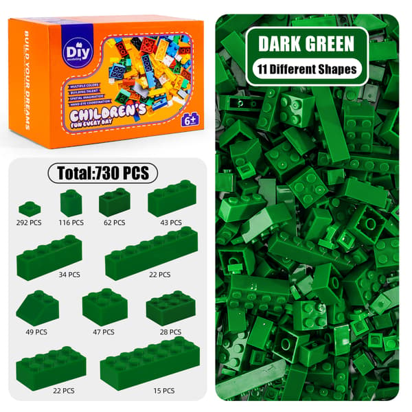 730 pcs Micro Brick DIY Kit - Creative Free Building Loose Pack *Dark Green* Dark green