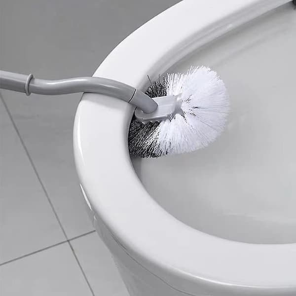 2-pack Angled Toilet Brushes with Curved Design for Deep Cleaning, Long Plastic Handle and Flexible B