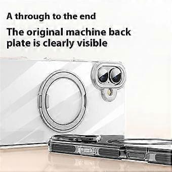 Compatible iPhone 16 Case Compatible with MagSafe Gear Fulcrum Stand Electroplating Lens Frame PC + TPU Phone Case (Gold)