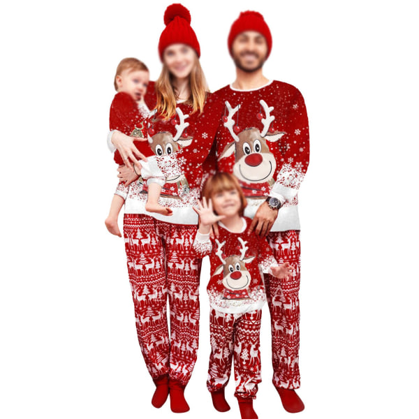 Family Elastisk midja Pj-set Holiday Långärmad Sovkläder Casual Crew Neck Matchande hemkostymer, Färg: Röd b, Storlek: Dad s