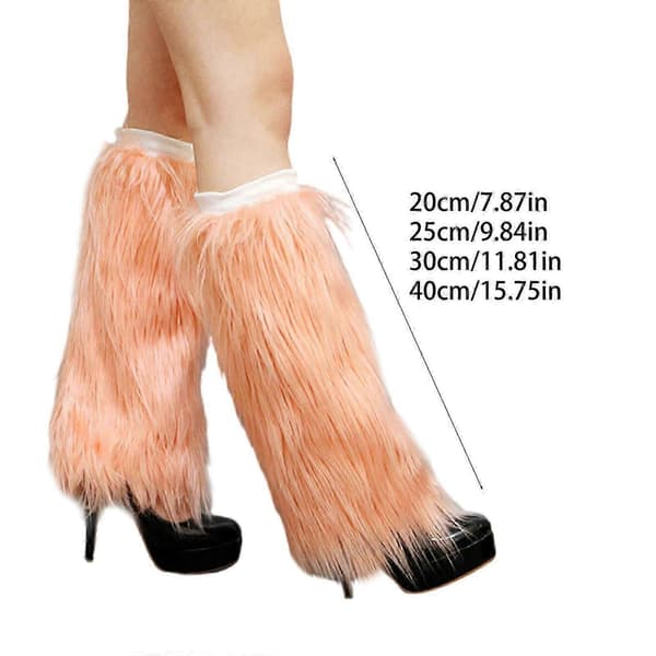 Varma och fluffiga benvärmare för dam, elastiska ribbade stövelmuddar, beige rosa 20A Beige pink 20A