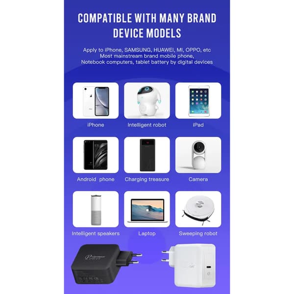 USB-C GaN Väggladdare, QC4.0, PD, 100W, Vit