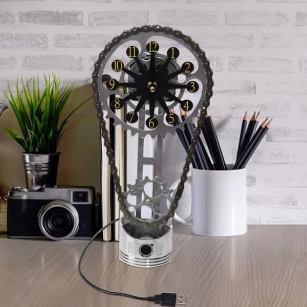 Creative Rotating Gear Clock Personalized Desk Clock Retro Gear Clock Industrial Steampunk Simple Chain Clock - Black