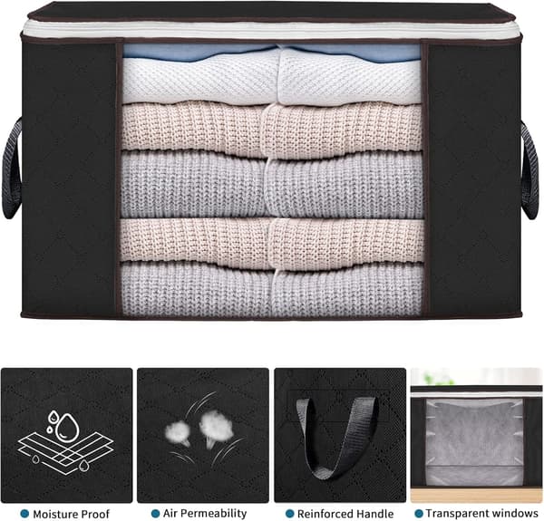 Large Storage Bags, 3-Pack Clothes Storage Boxes Foldable Wardrobe Organizers Storage Containers with Durable Handles Thick Fabric for Blanket Quilt