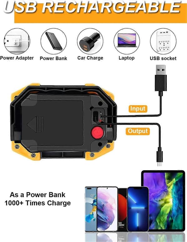 30W LED Work Light Rechargeable Portable COB Headlight Super Bright 2000LM Battery Outdoor Security Light USB Waterproof