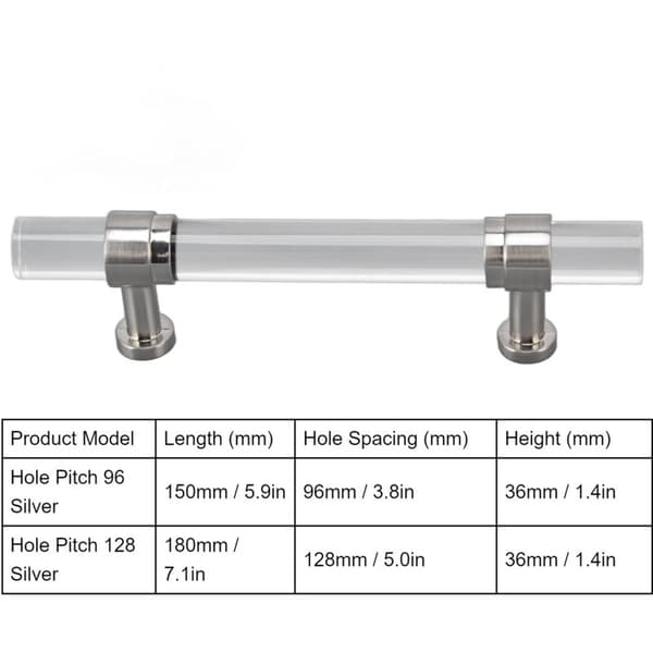 Acrylic Crystal Drawer Pull Cabinet Kitchen Bathroom Door Handle Hole Pitch 96mm