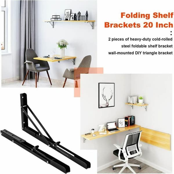 2 stk. foldbare beslag, 20 tommer - 500 mm foldbare hyldebeslag, kraftige foldbare beslag i rustfrit stål