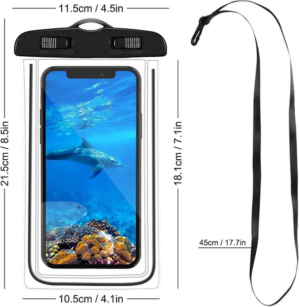 (Svart+Hvit) 2-delt Vanntett Smarttelefonpose, Universal IPX8 Vanntett Pose Strandtilbehør P