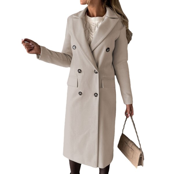 Langermet jakke for kvinner Arbeid Lapel Krage Maling Cardigan Ensfarget Lag, Farge: Beige, Størrelse: XL