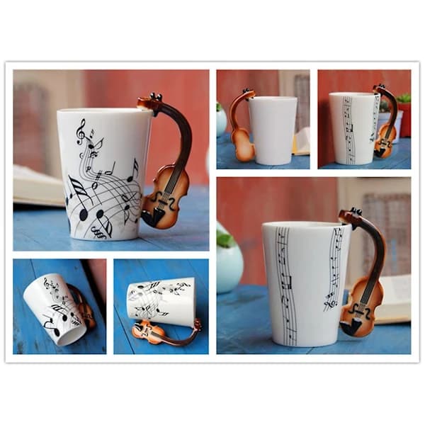 Ceramic Violin Mug with Musical Note Handle for Coffee, Tea, and Milk, Home Use, 220ml, as shown as shown