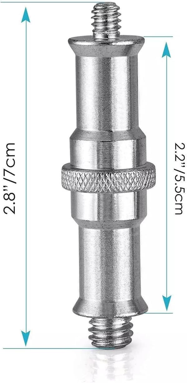1/4 til 3/8 tommer Metall Hanadapter Gjengede Skrueadapter Spigot Stud for Studio Lysstativ, Adapter, Kulehode, Trådløs Blitsmottaker, 2-pakning