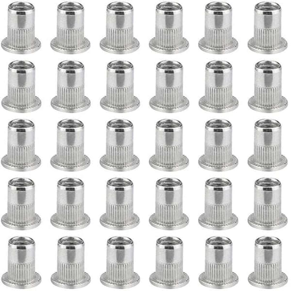 100 Pieces M6 Flat Head Rivet Nuts, Stainless Steel Threaded Inserts, Compatible with M6 Rivet Tools
