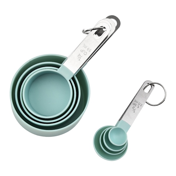 Målebeger og -skjeer sett, Stablebare beger og skjeer, Nestet målebeger med rustfritt stålhåndtak, Kjøkkenutstyr for matlaging og baking (blå)