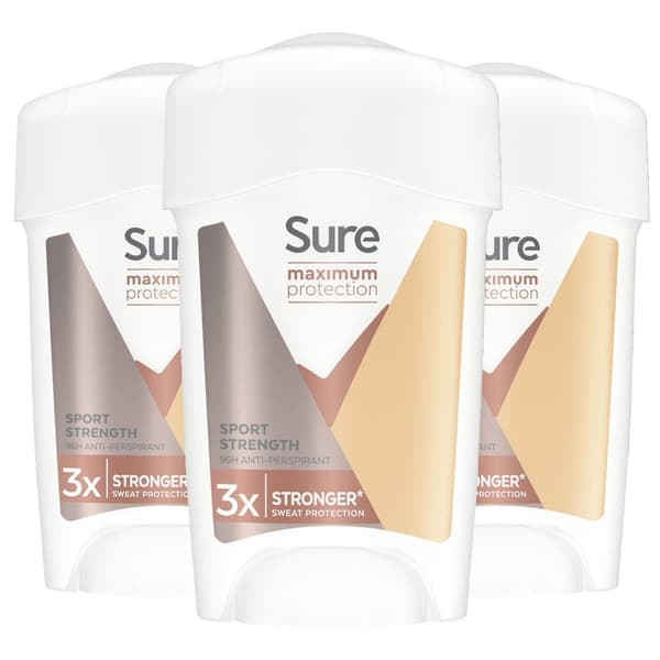 3x 45 ml Maximum Protection Sport Strength Antiperspirantkräm för kvinnor Regular Regular