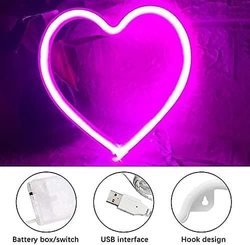 Hjärta Neonskyltar, Neonskyltar för Väggdekor, Batteri- eller USB-driven Rosa Neonskylt, Neonljusskyltar