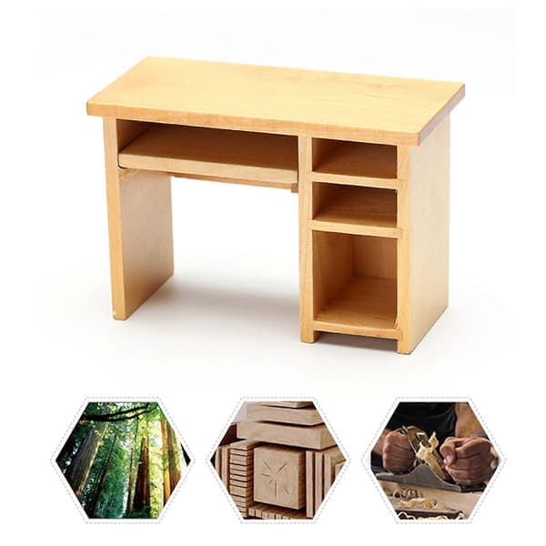 1:12 Compact Computer Desk with Pull-Out Keyboard Tray for Bedroom Office Study Table