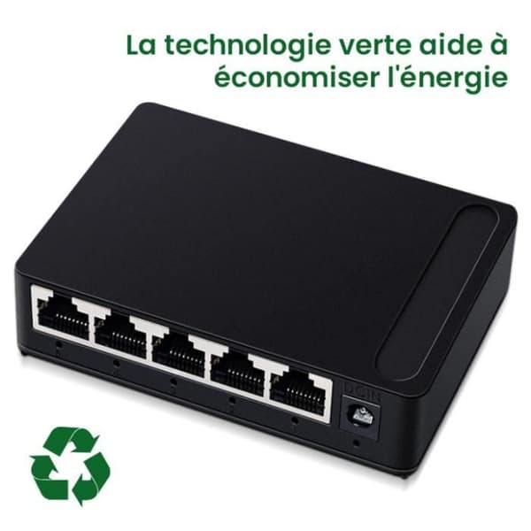 UVERBON 5-port Gigabit Ethernet Switch - RJ45 Hub - Flow Control - 10 Gbps