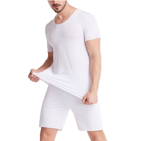 Pyjamasset för män Casual Wear Kortärmade T-shirts + Shorts Hemkläder, Färg: Vit, Storlek: 3XL