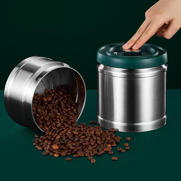 Lufttett kaffeboks - 1,6 L beholder i rustfritt stål for kaffebønner