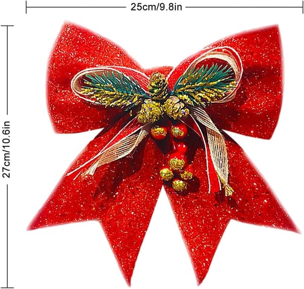 Decorative Christmas Bow with Bells, Tree Glitter, Pine Cones