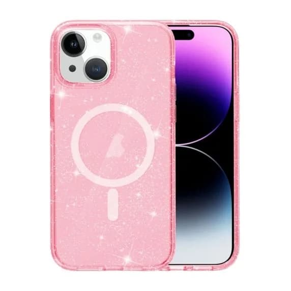 iPhone 15 Plus/14 Plus -glitterkuori Magsafe - Vaaleanpunainen