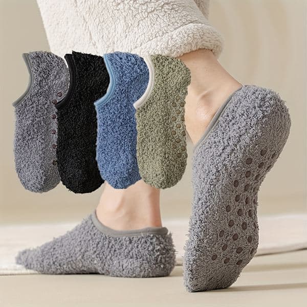 4-pack Winter Coral Thickened Warm Non-slip Invisible Men's Socks 4-pack Assorted Colors One Size