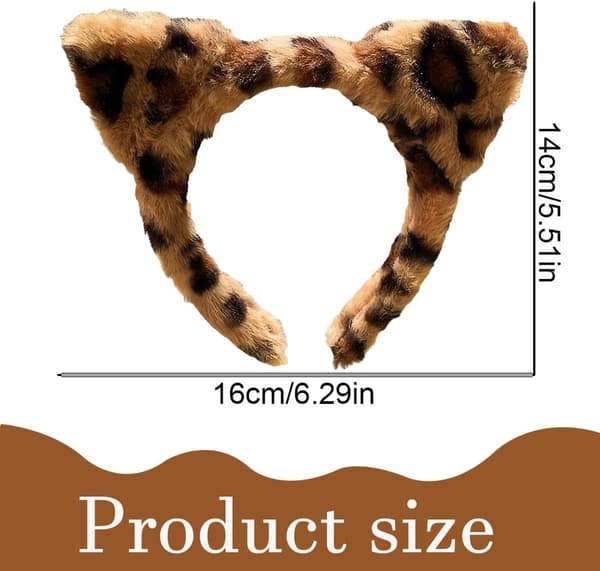 Leopard-katteøre-pandebåndssæt, blødt polyester-dyreøretilbehør til kvinder og piger til cosplay-fester, 2-pak med leopardmønster