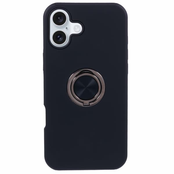 Til iPhone 16 Hybrid cover med fingerring - Sort Svart black