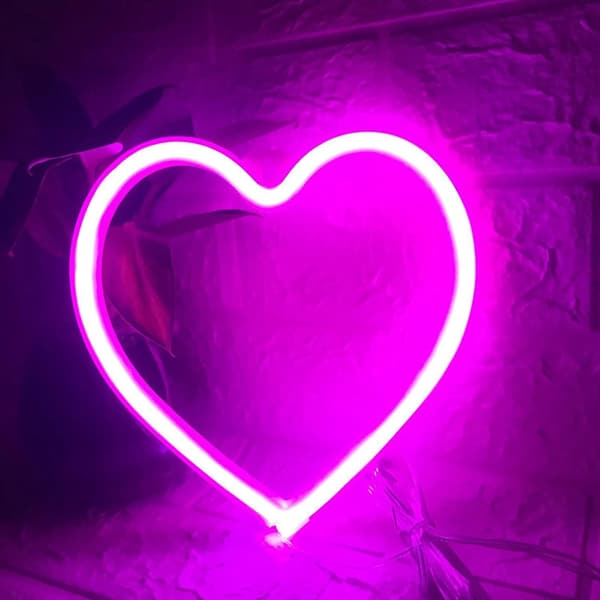 Hjärta Neonskyltar, Neonskyltar för Väggdekor, Batteri- eller USB-driven Rosa Neonskylt, Neonljusskyltar