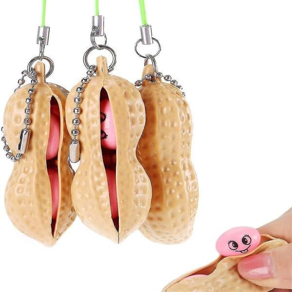 2 Fingertip Squeeze Toys Peanut Squeeze Soybean Decompression Toy Keychain