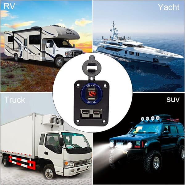 QC3.0 Dobbelt USB-opladerpanel forsænket montering med trykafbryder til campingvogn autocamper båd lastbil RV