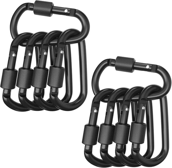 10-pack karbinhakar - D-ring låskarbinhake - Svart