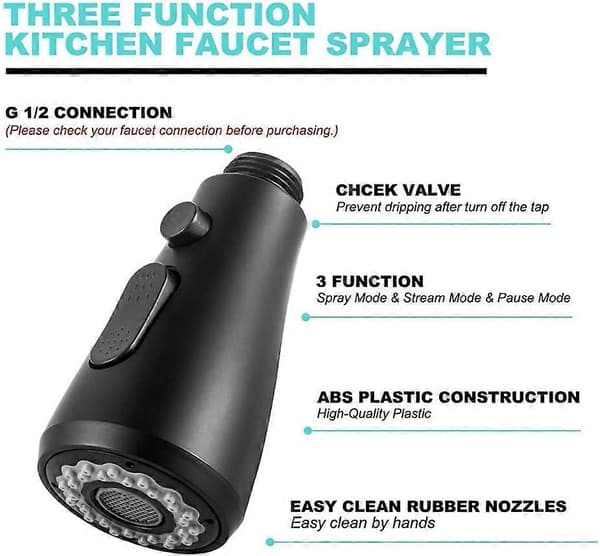 Faucet Spray Head, 2 Modes Adjustable Pull-Out Sprayer, Sink Sprayer for Kitchen Faucet, Bathroom, Toilet Replacement 1/2\" Interface (Black)