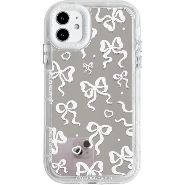 Compatible with iPhone 11 Case Cute Mirror Bowknot Love Heart Pattern for Women Girls Ribbon Design Shockproof Protective Phone iPhone 11