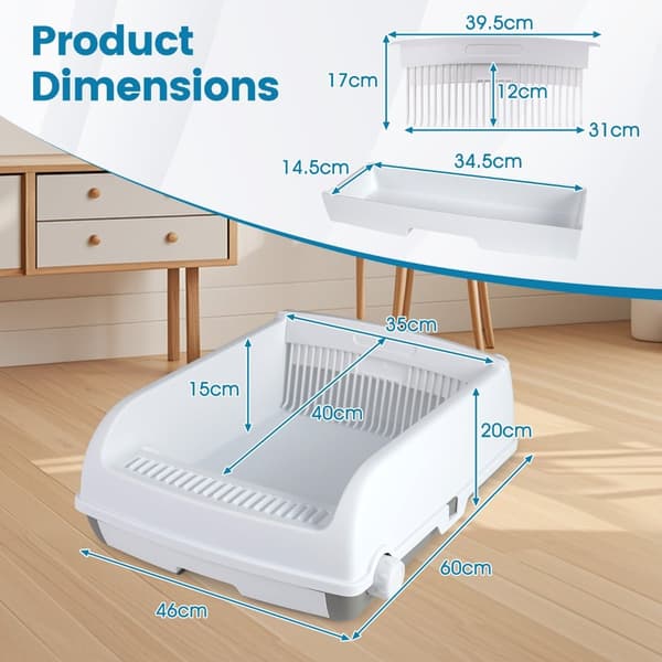 Semi-automatic Cat Litter Box with Drawer and Scoop