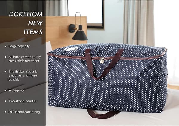 100L Large Under Bed Clothes Storage Bag with Zipper, Moisture-proof (Blue)