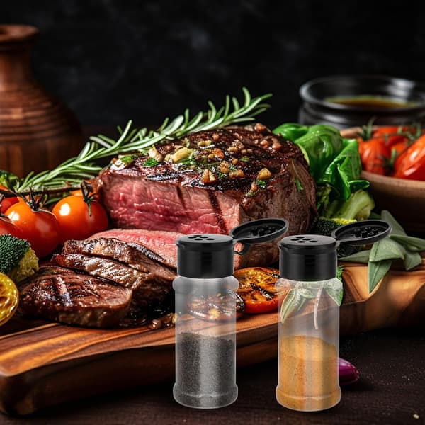 5-pack Shakerlock with Pour and Shake Function, Portable Black and Transparent Spice Jars for Spices, Powders, Pepper