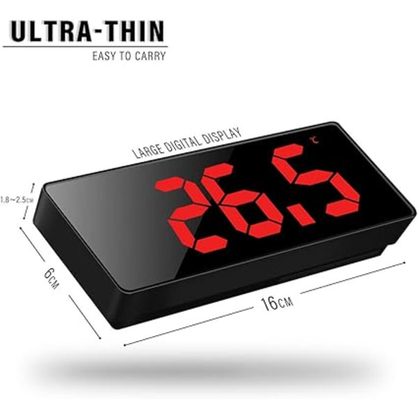 Digital väckarklocka batteridriven, LED reseväckarklockor bredvid sängbordet tyst utan tickande med temperatur, datum, tid och justerbar ljusstyrka för barn