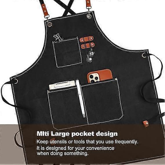 Canvas Aprons for Men with Pockets, Adjustable Strap and Large Pockets, Kitchen Apron for Cooking, Baking and Chef