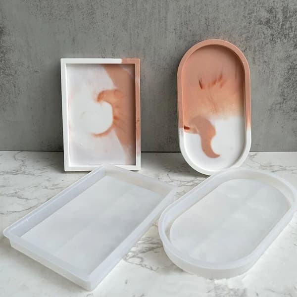 Oval Silikonform Pan Rektangulär Oval Form Gjutform Gipsform Hartsform Blomkruka Bas Hantverk DIY Gipsform 1 Styck (Rektangulär)