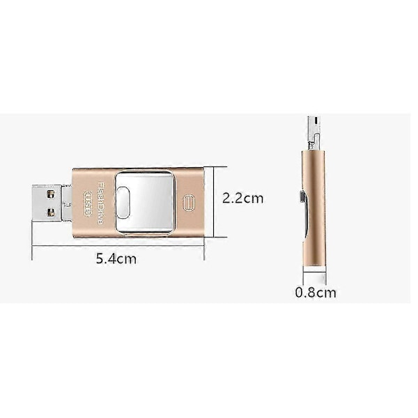 Flashdrev til iPhone 128GB, 4-i-1 USB C-formet hukommelsespind, Fotohukommelse ekstern lagring tommelfingerdrev til iPhone iPad Android Computer