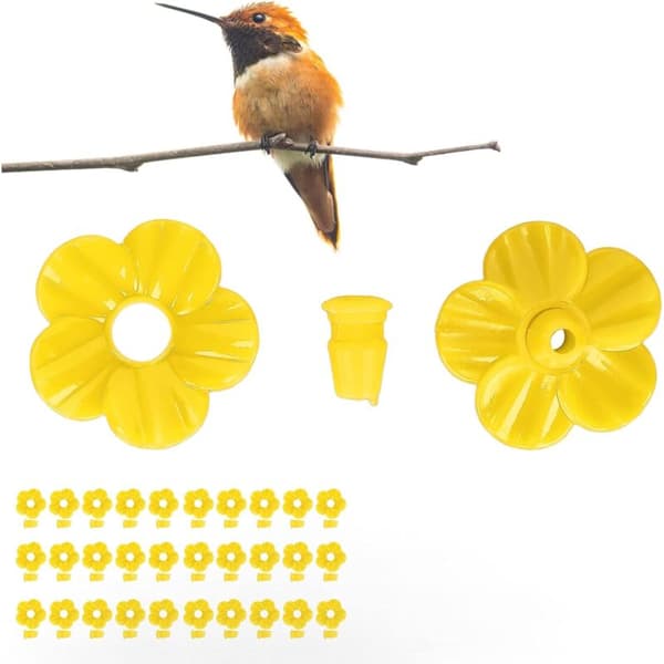 30 stk. kolibrifoder udskiftningsblomster, kolibrifoder plastdele, kolibrifoder reservedele i lyse farver (gul)