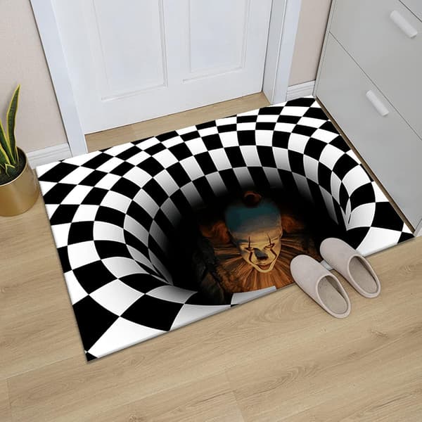 3D Optisk Illusionsmatta, Clownfälla Mönster Halkfri Rektangulär