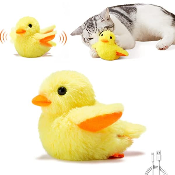 1 Cat Toy with Catnip, USB Rechargeable Plush Duck,