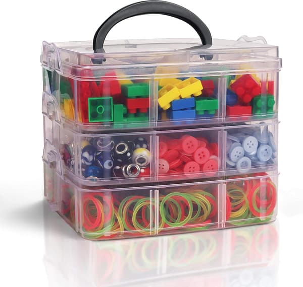 Storage Box with Compartments - 3-Tier Detachable and Stackable Storage Box with Compartments in Transparent Plastic - Storage Box