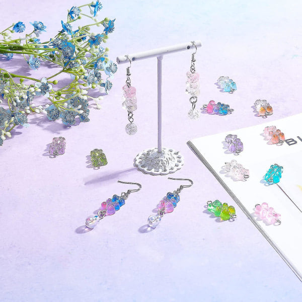 Colorful Gummy Charm Bear Hänge Glitter Resin Bear Charms Gummy Bear Beads Charm Halsband Berlocker