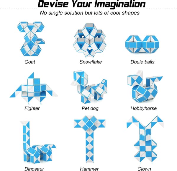 Magic Snake Cube, 24 Pieces 3D Puzzle Toy, Blue