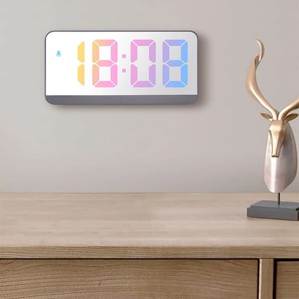 Digital Alarm Clock Voice Control Temperature Date Snooze Night Mode Table Clock 12/24H Function at Night LED Clock, White