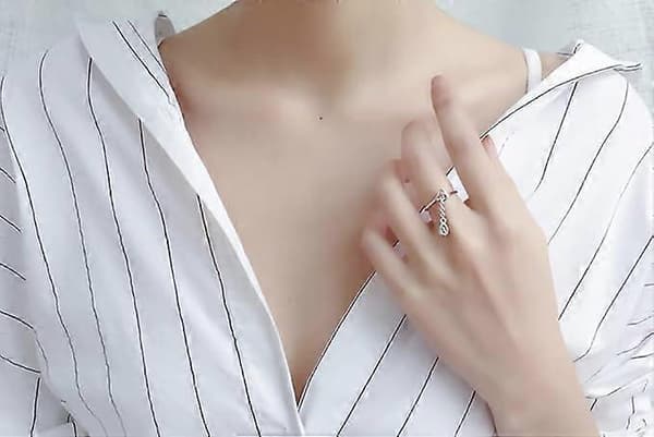 Hjerte Evighedskæde Statement Ring til Kvinder Piger 925 Sølvbelagt Imitation Dråbeformet Diamant